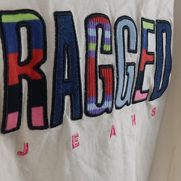 RAGGED JEANS PINK & IVORY CROPPED SHORT SLEEVE BASEBALL LOGO SHIRT SIZE MED - Picture 6 of 7